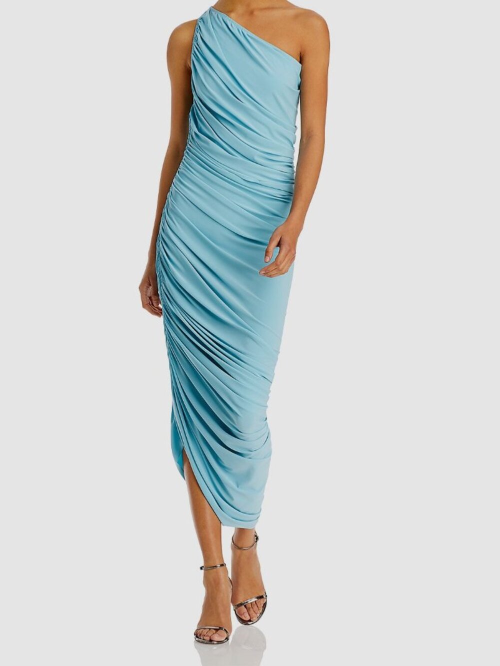 Norma Kamali Women's Blue One-Shoulder Ruched Diana Gown Dress Size XS/34
